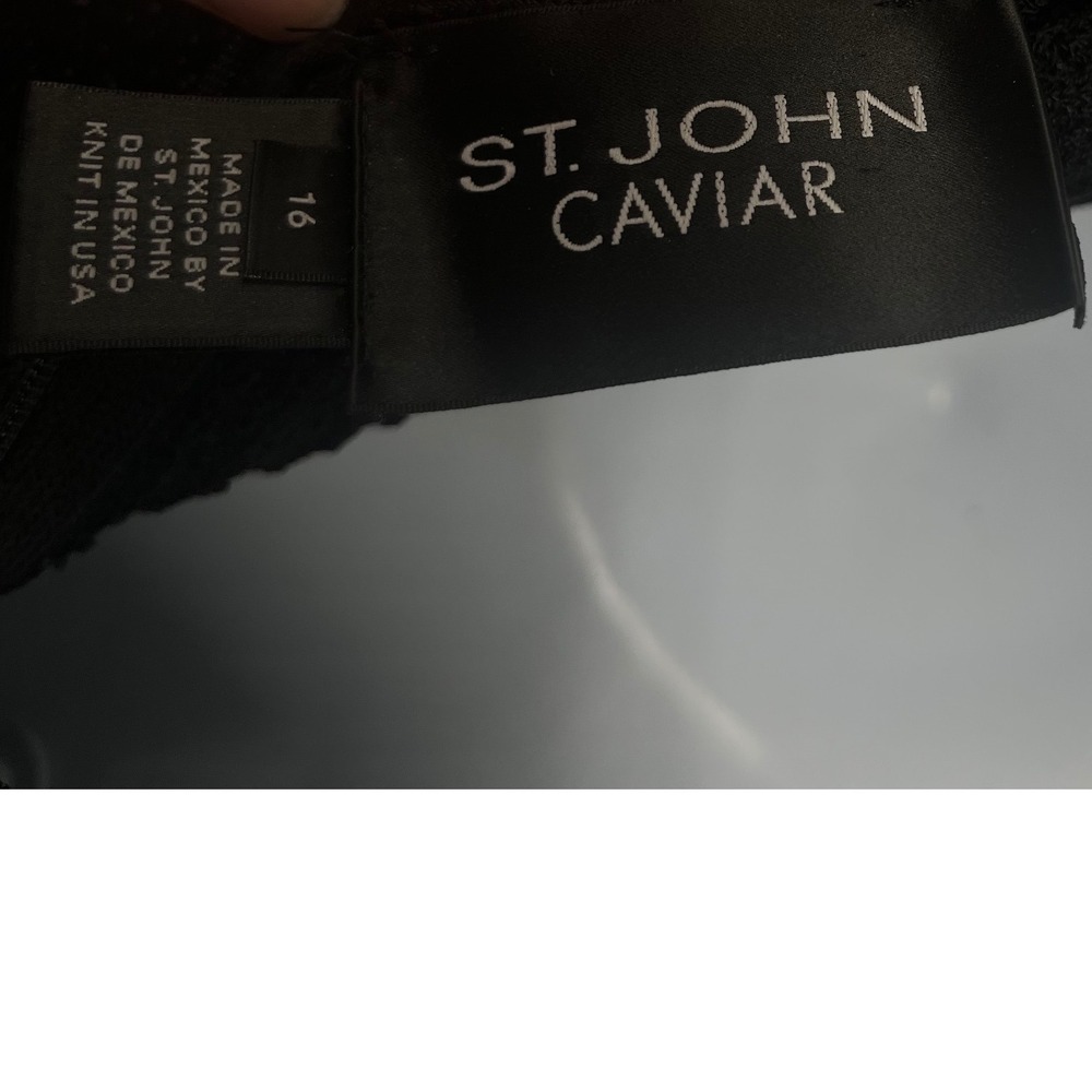 St. John Caviar Dress Women 16 Black Wool Blend Santana Knit Sleeveless Sheath - Picture 12 of 16